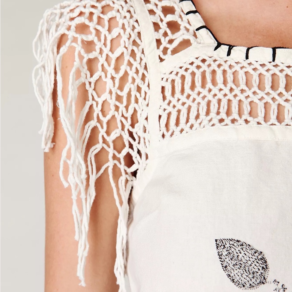Free People Cream Mini Dress with Black Floral Embroidery - Picture 12 of 14